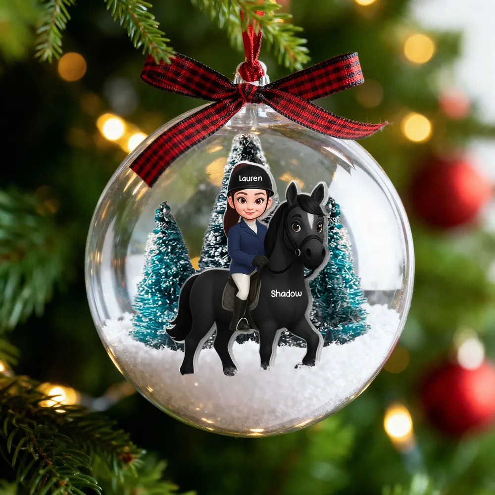 Custom Equestrian Snow Globe Ornament with Personalized Rider Art - Image 6