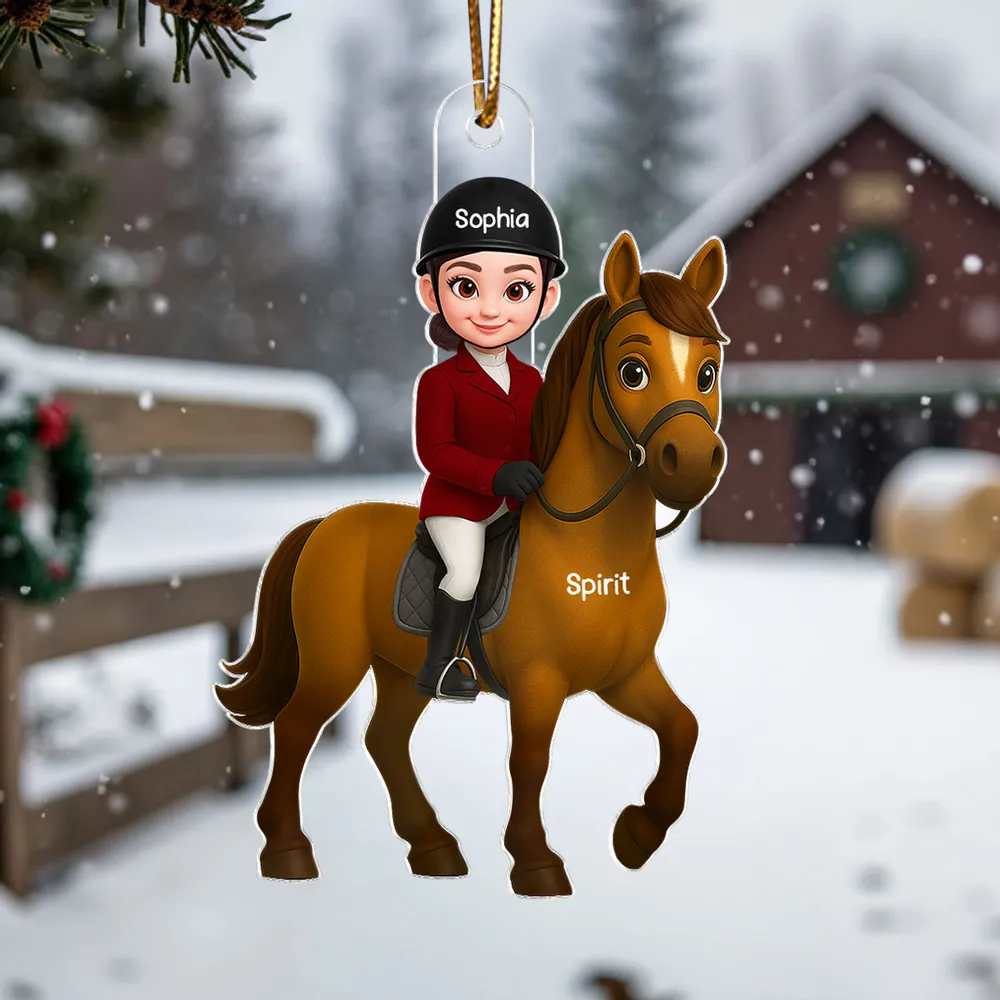 Custom Equestrian Snow Globe Ornament with Personalized Rider Art - Image 7