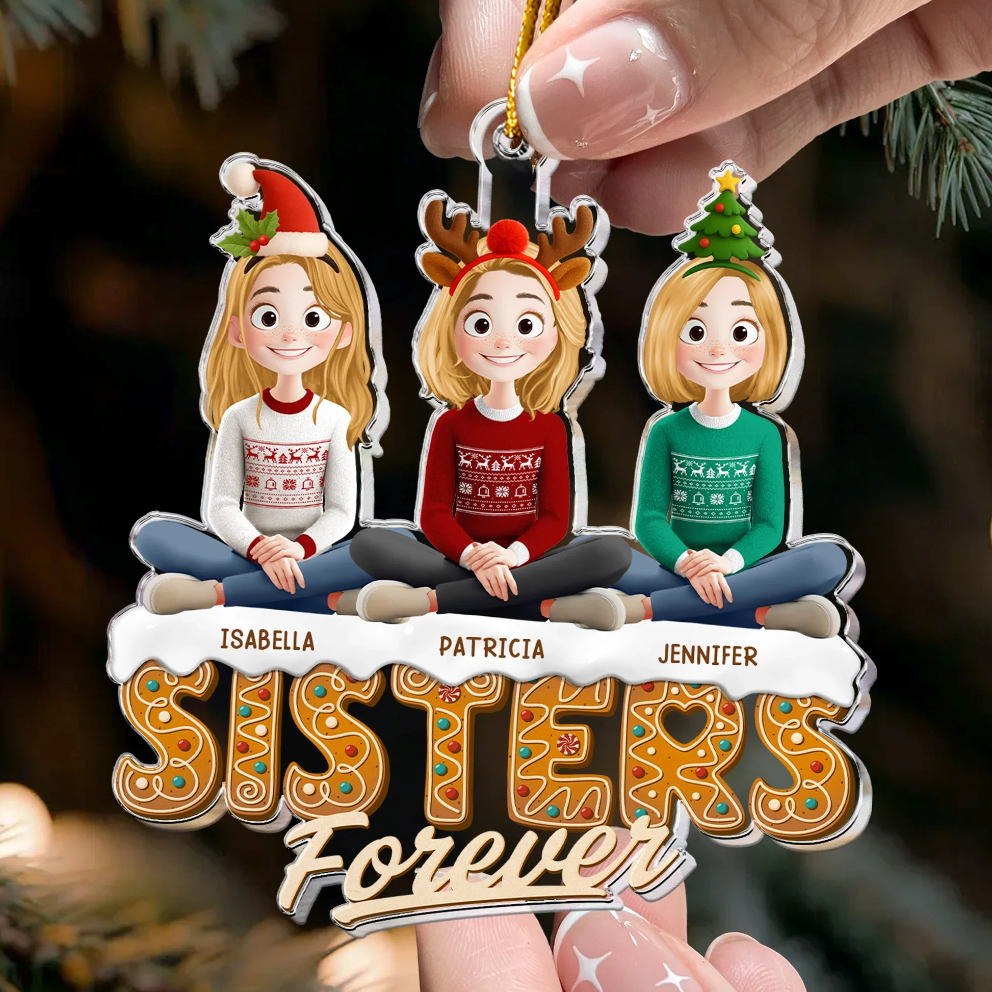 Christmas Sisters Forever Ornament | Cute Holiday Design, Heartwarming Tree Decor, Perfect Gift for Sisters