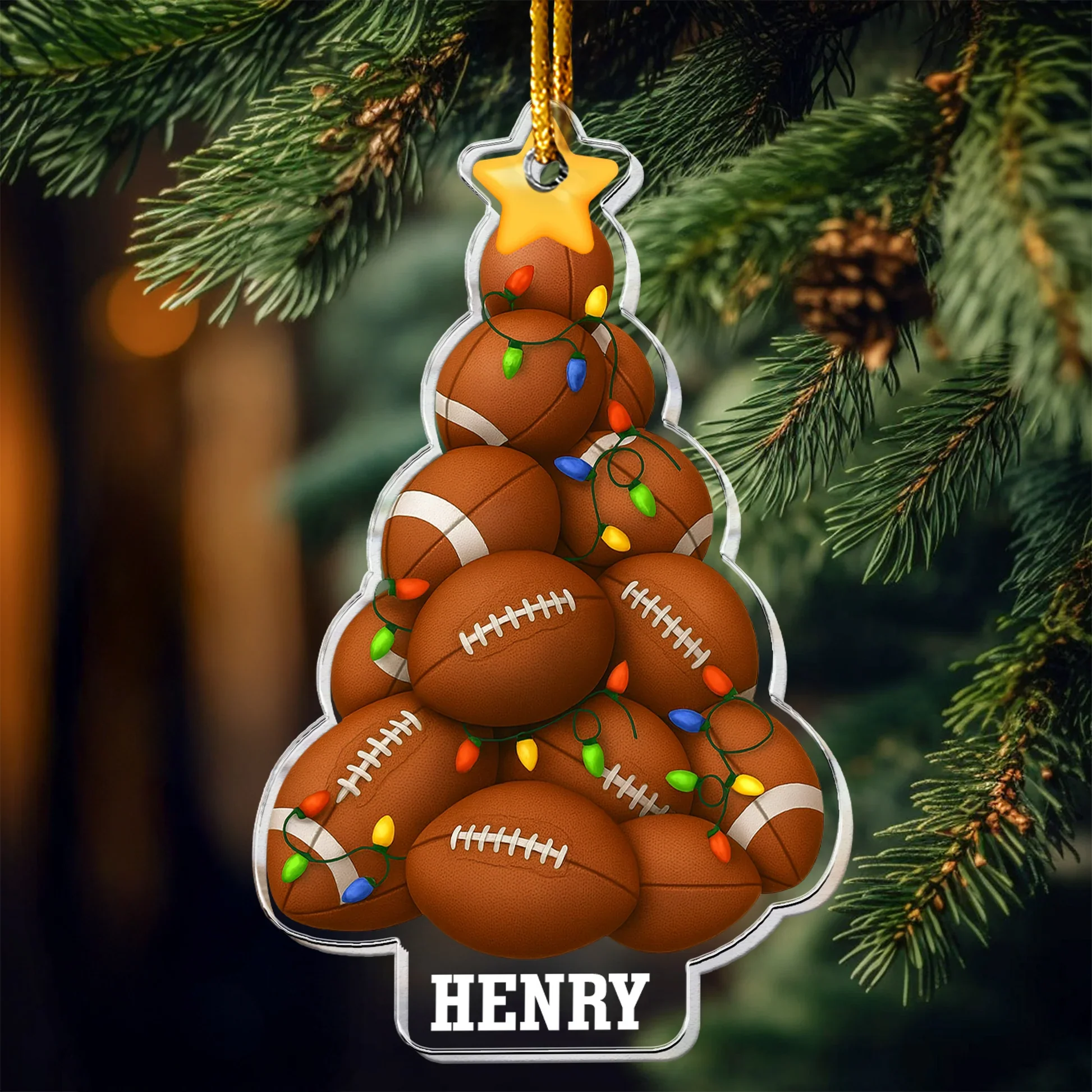 American Football Tree Acrylic Ornament – Sports Theme Holiday Gift for Fans & Players