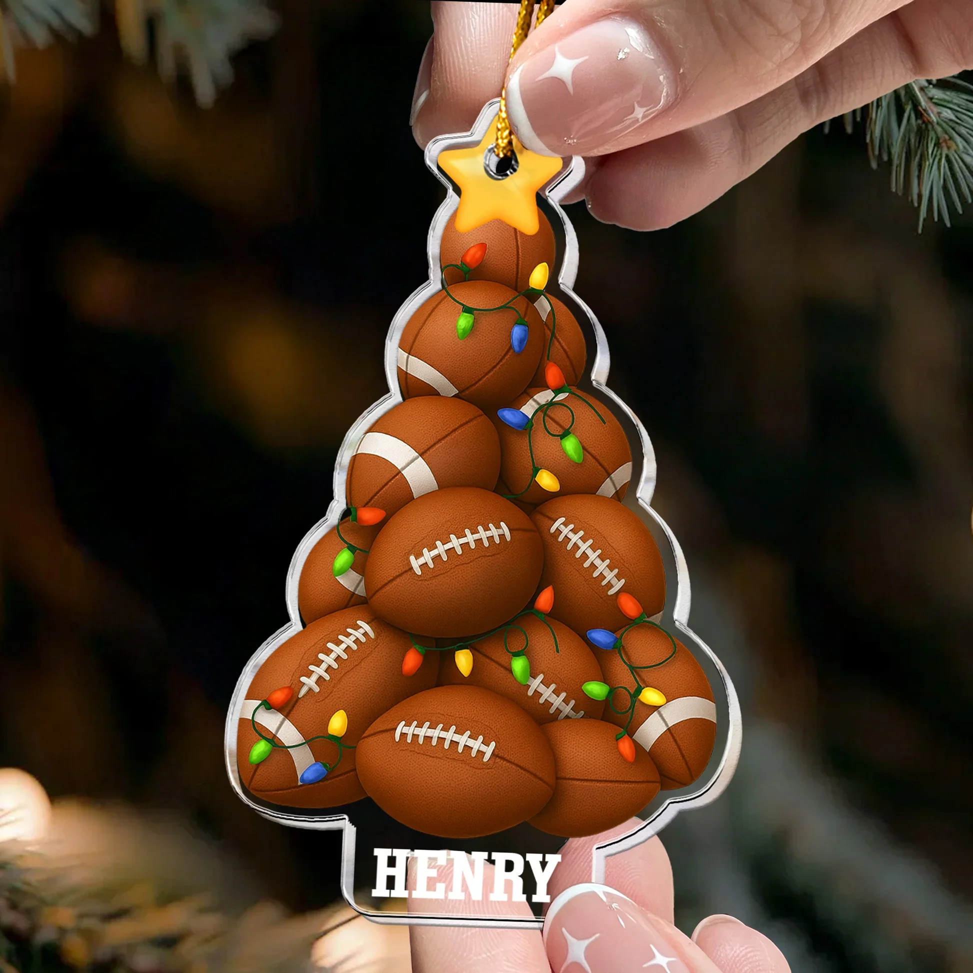American Football Tree Acrylic Ornament – Sports Theme Holiday Gift for Fans & Players - Image 2