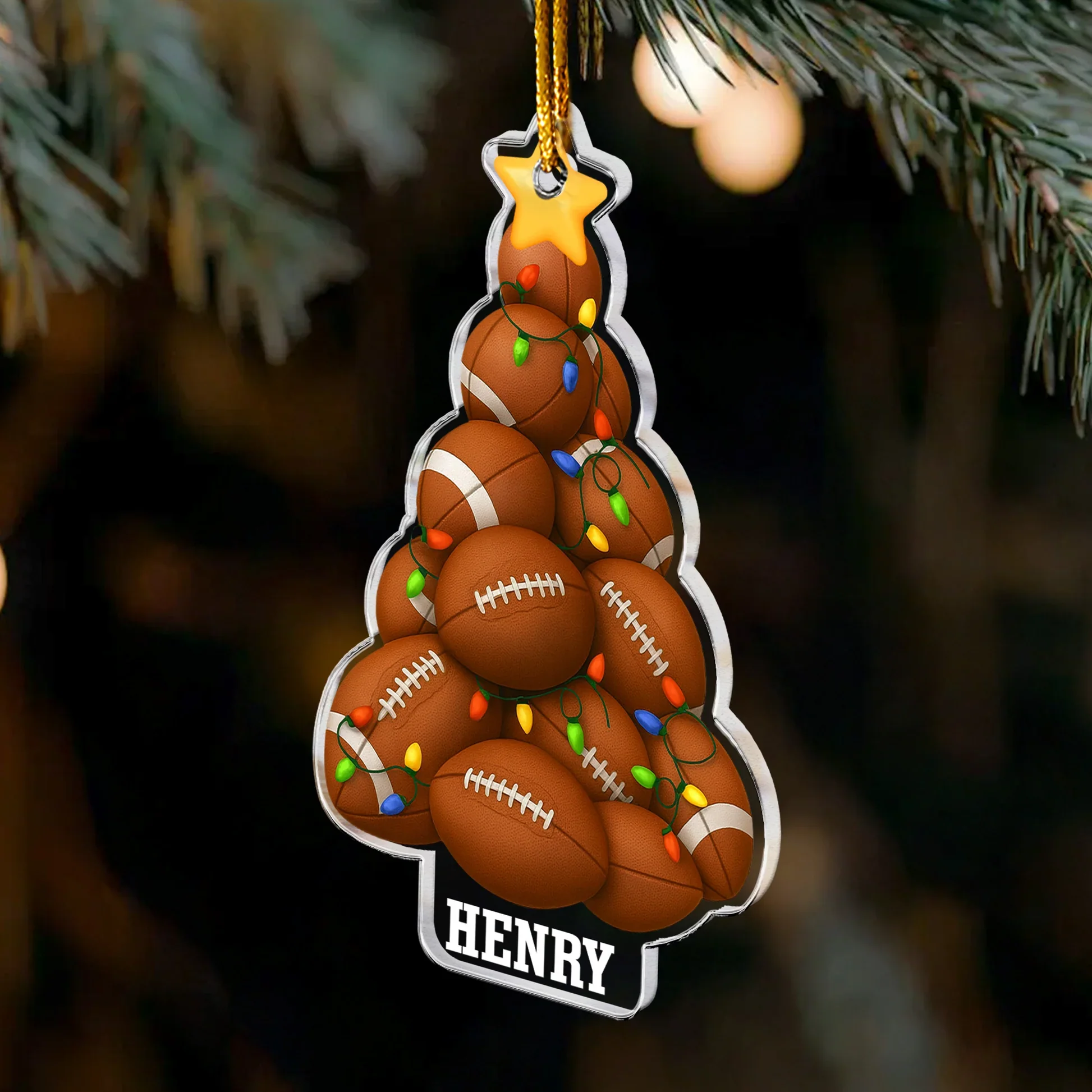 American Football Tree Acrylic Ornament – Sports Theme Holiday Gift for Fans & Players - Image 3