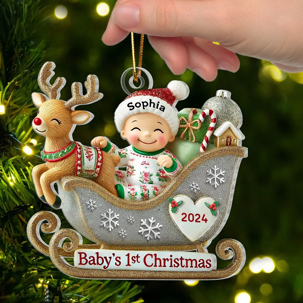 Baby’s 1st Christmas Acrylic Ornament – Adorable Reindeer Sleigh Design, Perfect Gift for Newborn Celebration - Image 6