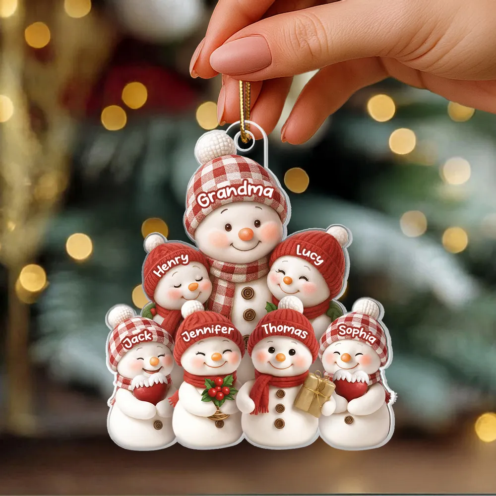 Christmas Acrylic Ornament for Grandma – Cozy Snowman Family, gift-ready keepsake for holiday tree décor, customizable and heartwarming - Image 5