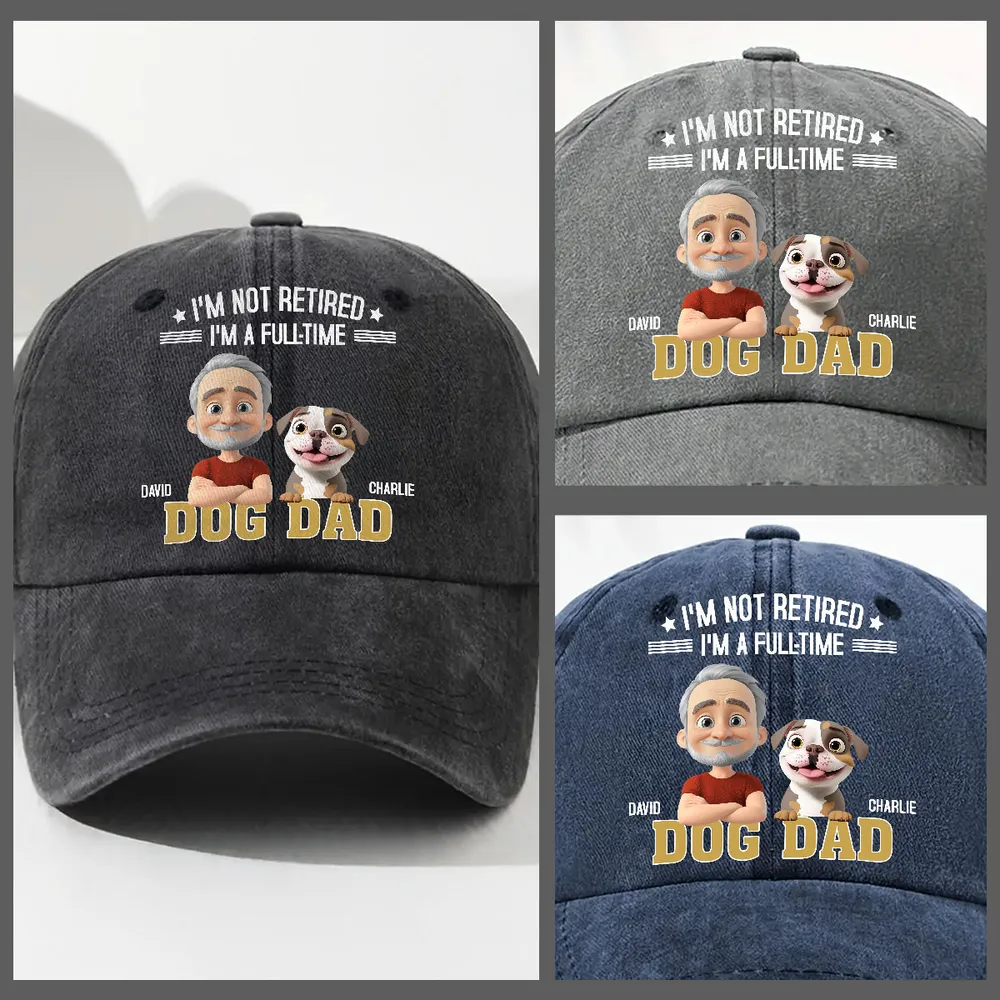 Not Retired Dog Dad Washed Denim Baseball Cap – Perfect Gift for Proud Pet Lovers and Retirees - Image 5