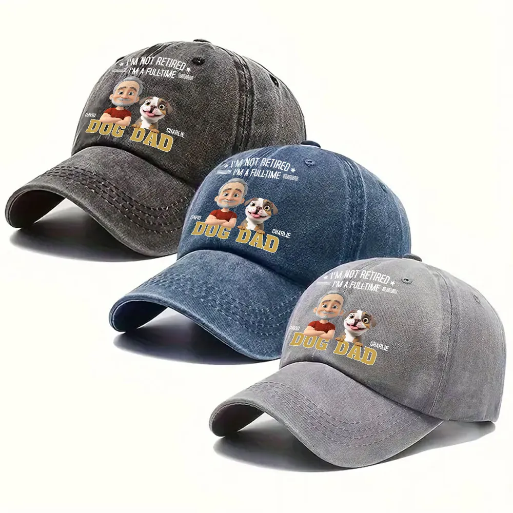 Not Retired Dog Dad Washed Denim Baseball Cap – Perfect Gift for Proud Pet Lovers and Retirees - Image 6