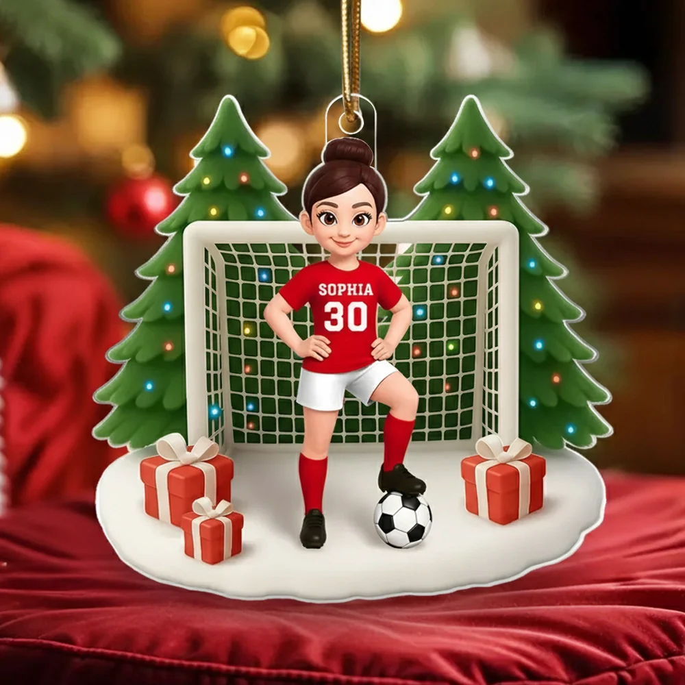 Soccer Acrylic Ornament – Sporty Holiday Gift for Football Lovers, Festive Christmas Tree Decoration