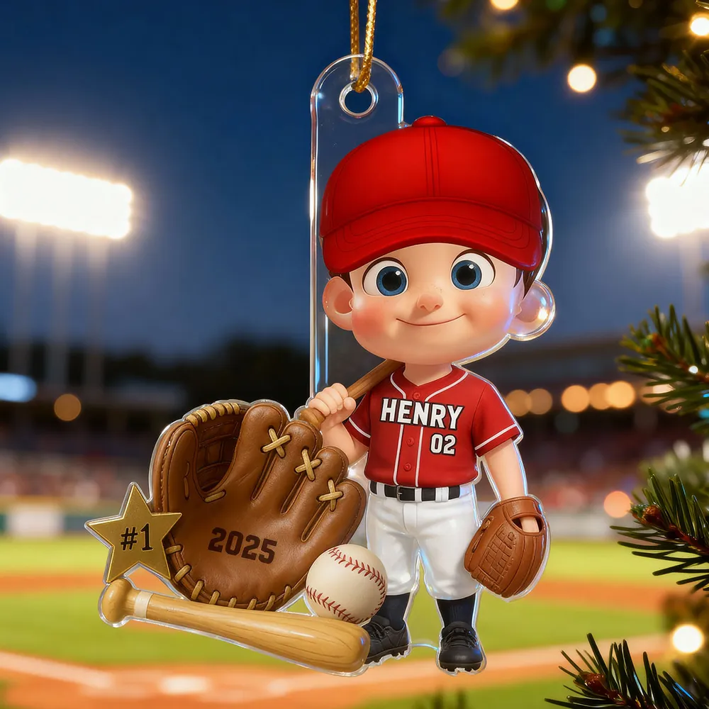 Custom Baseball Player Acrylic Ornament – Perfect Christmas Gift to Celebrate Kids' Passion for Sports - Image 2