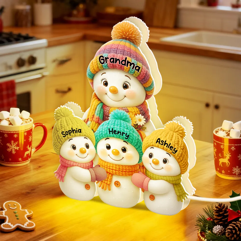 Snowman Grandma with Kids Acrylic Light Box, glowing winter family scene, heartwarming Christmas décor and perfect gift for grandma - Image 10