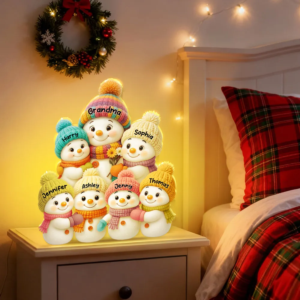 Snowman Grandma with Kids Acrylic Light Box, glowing winter family scene, heartwarming Christmas décor and perfect gift for grandma - Image 11