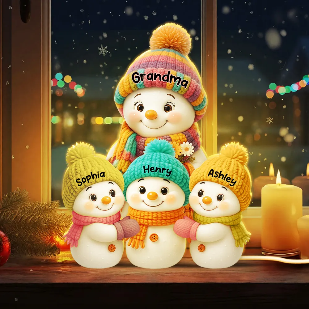 Snowman Grandma with Kids Acrylic Light Box, glowing winter family scene, heartwarming Christmas décor and perfect gift for grandma - Image 2