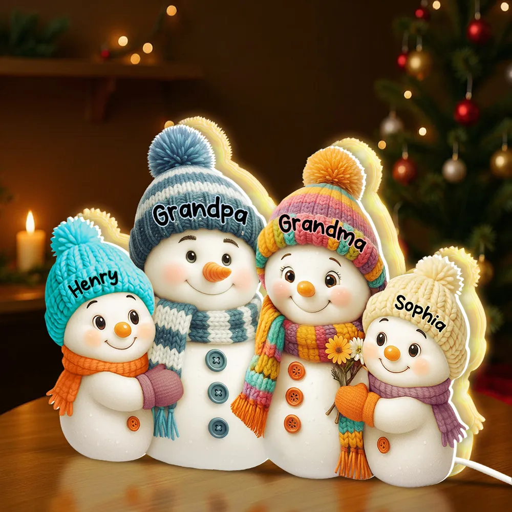 Snowman Grandma with Kids Acrylic Light Box, glowing winter family scene, heartwarming Christmas décor and perfect gift for grandma - Image 4