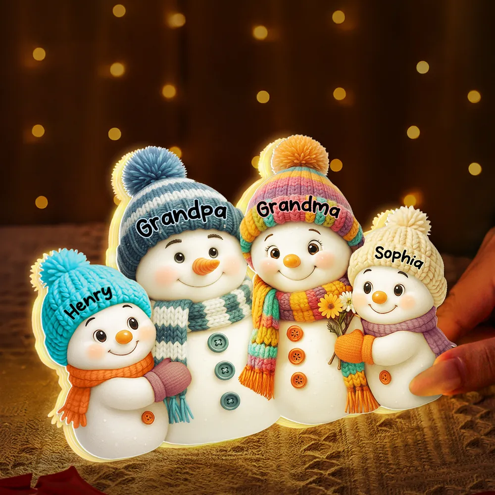Snowman Grandma with Kids Acrylic Light Box, glowing winter family scene, heartwarming Christmas décor and perfect gift for grandma - Image 6