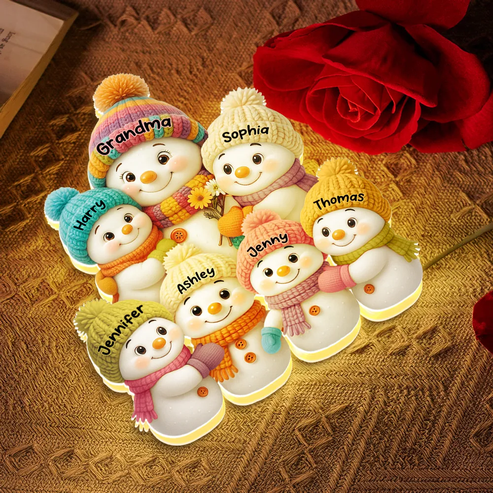 Snowman Grandma with Kids Acrylic Light Box, glowing winter family scene, heartwarming Christmas décor and perfect gift for grandma - Image 7