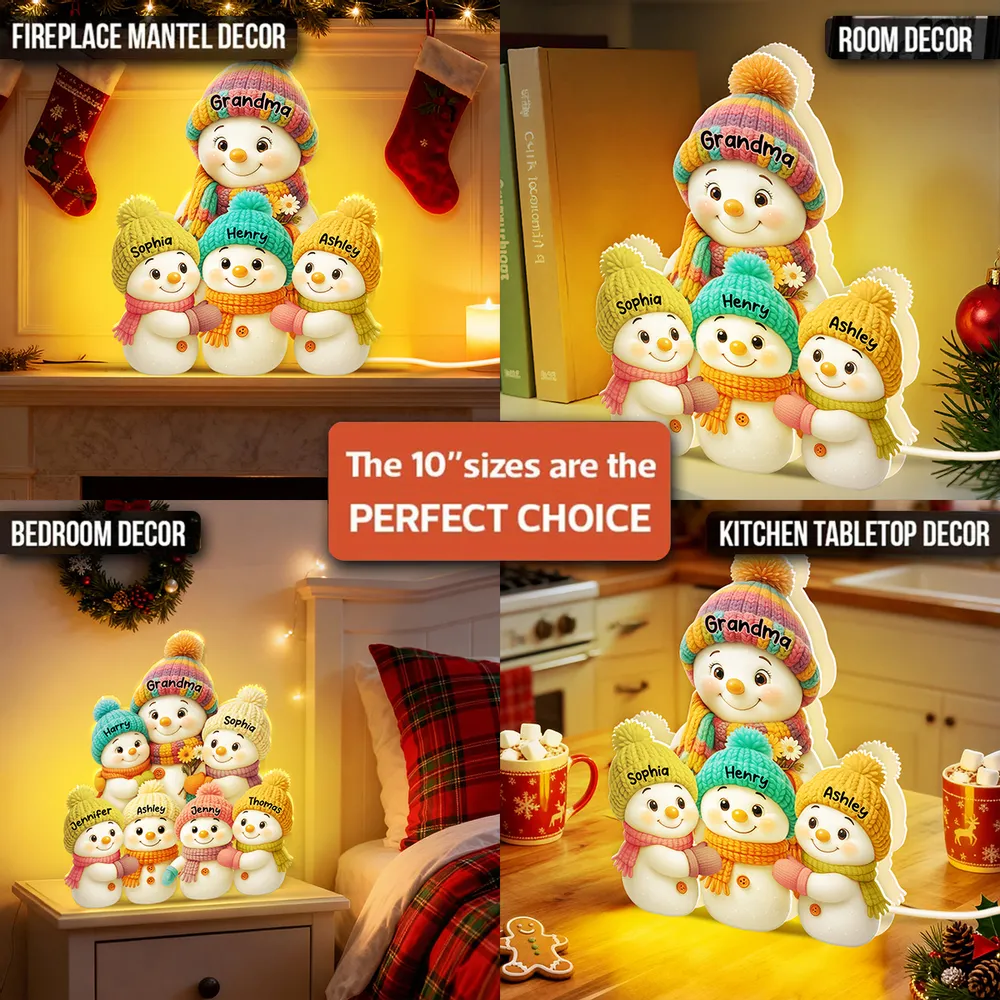 Snowman Grandma with Kids Acrylic Light Box, glowing winter family scene, heartwarming Christmas décor and perfect gift for grandma - Image 8