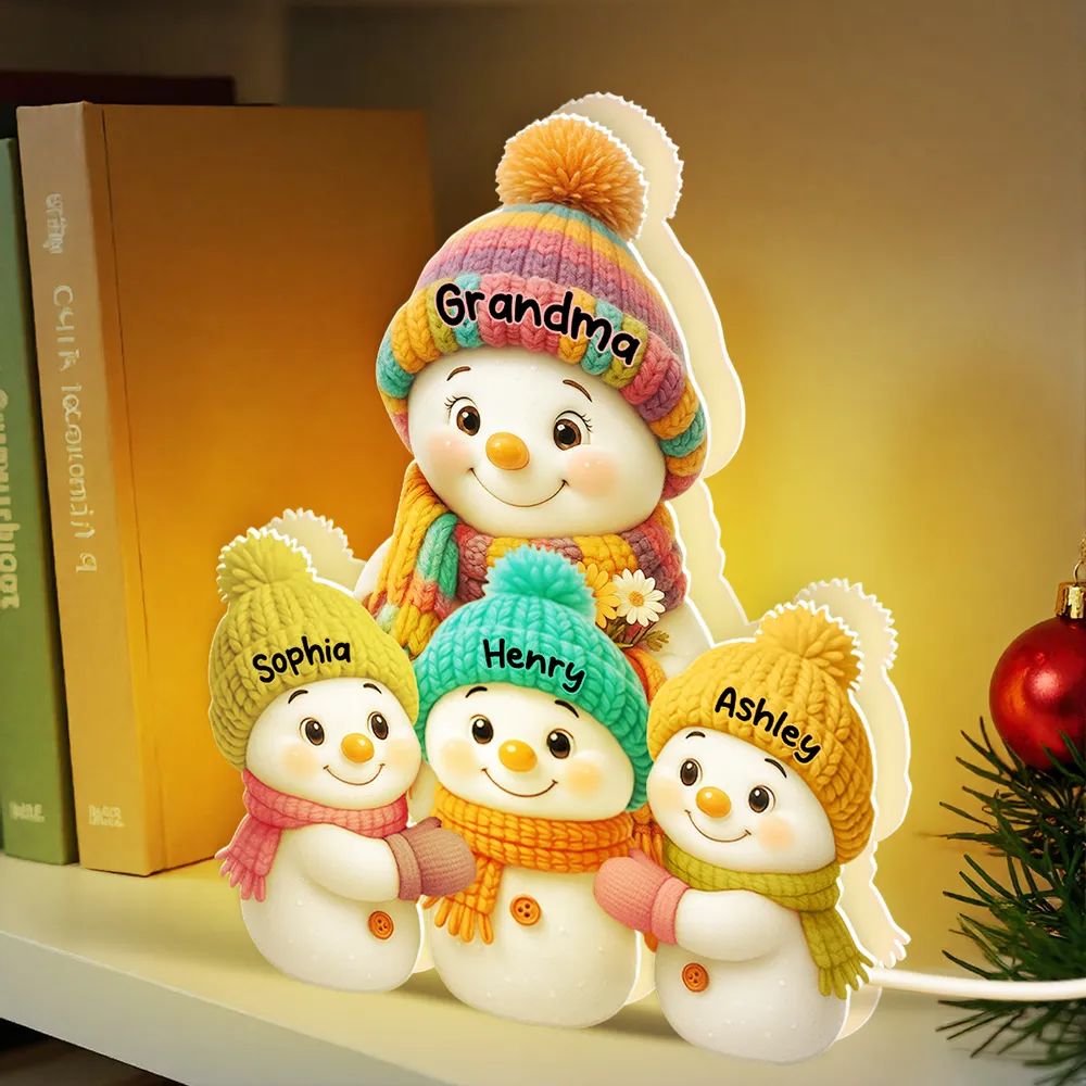 Snowman Grandma with Kids Acrylic Light Box, glowing winter family scene, heartwarming Christmas décor and perfect gift for grandma - Image 9