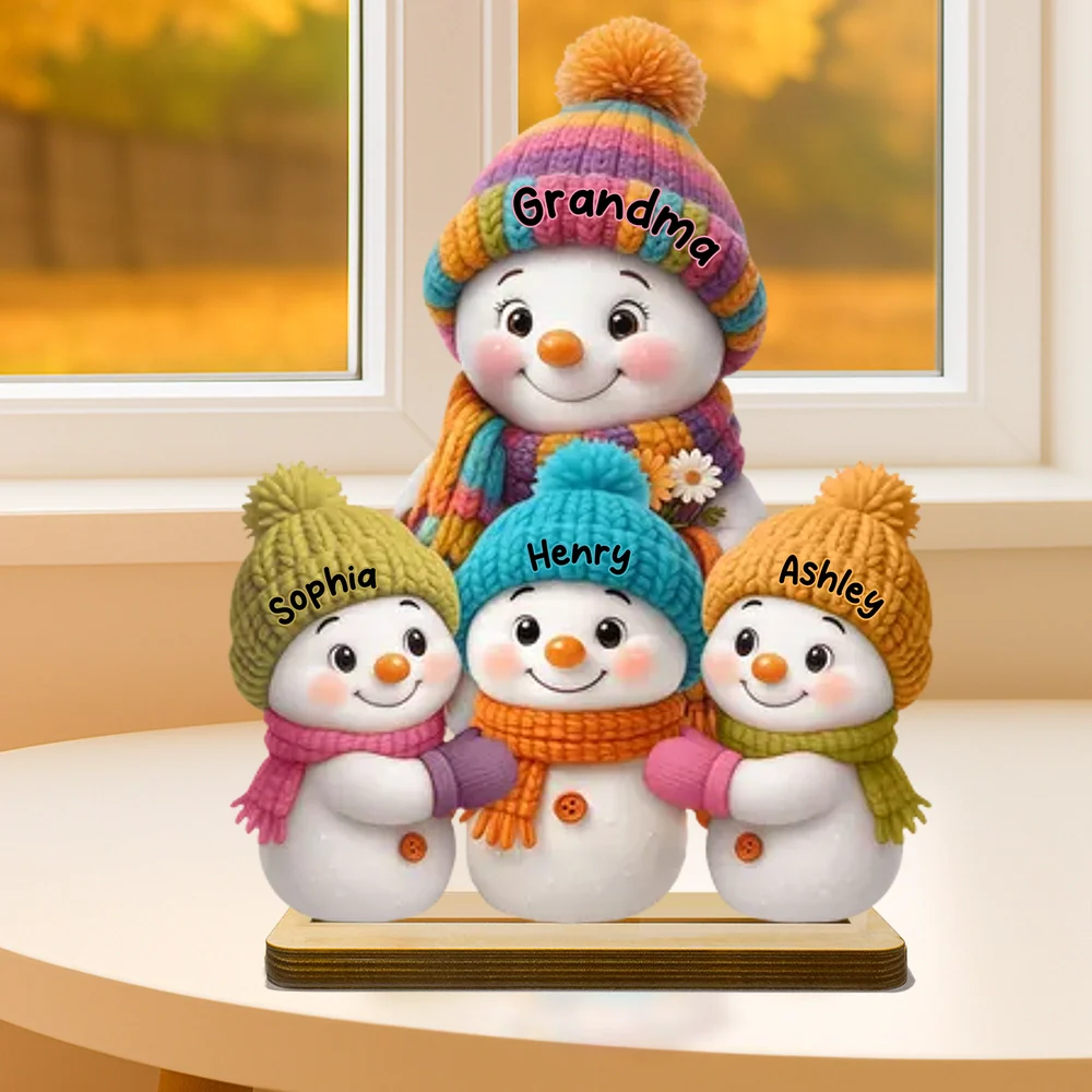 Custom Snowman Grandma & Kids Wood Plaque - Holiday Gift for Grandparents - Image 2