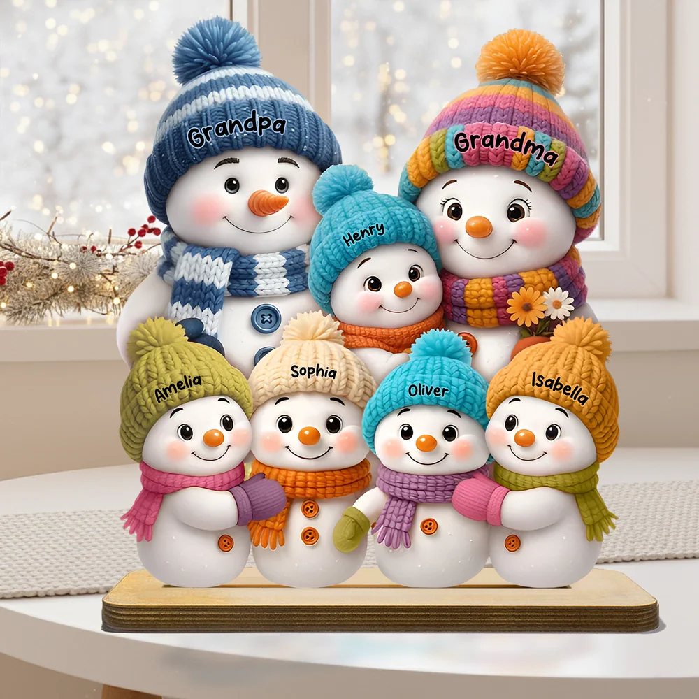 Custom Snowman Grandma & Kids Wood Plaque - Holiday Gift for Grandparents - Image 3
