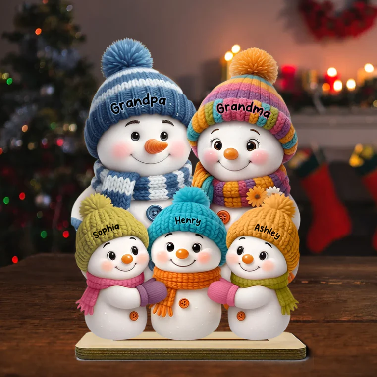 Personalized Wooden Plaque with Snowman Family - Christmas Gift - Image 2