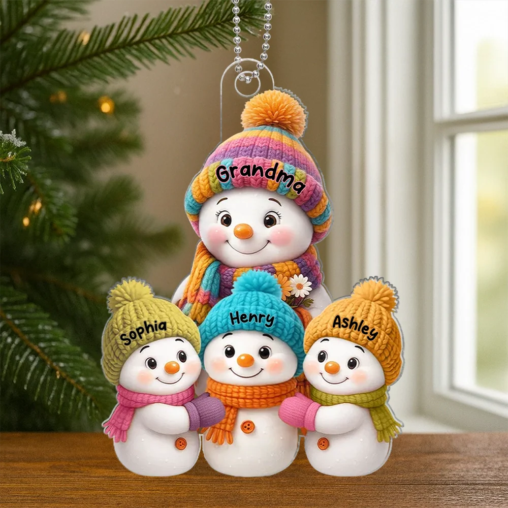 Custom Snowman Family Ornament with Grandkids' Names - Christmas Keepsake - Image 4