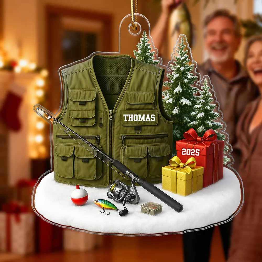 Custom Fishing Vest Ornament for Anglers Xmas Gift - Image 2