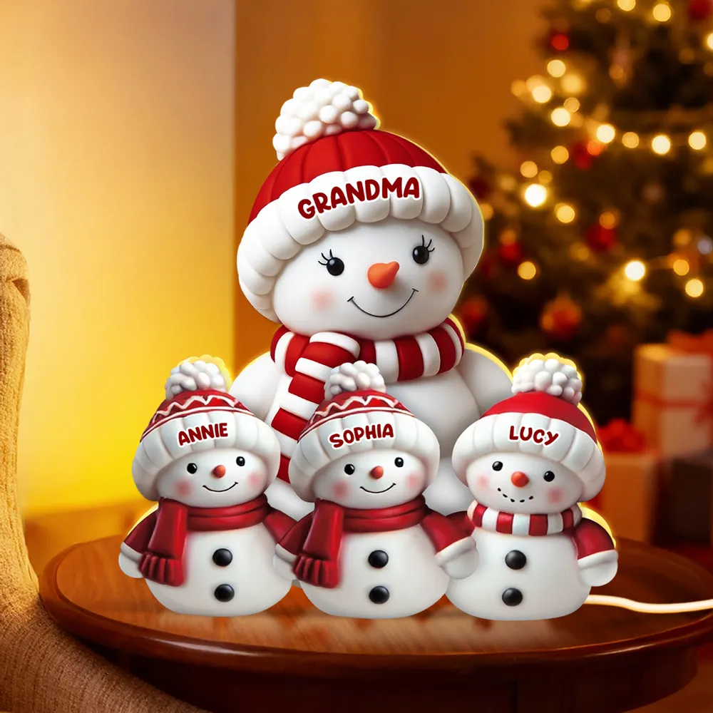 Snowman Family Acrylic Light Box – Cozy Christmas Décor, Heartwarming Gift for Grandparents