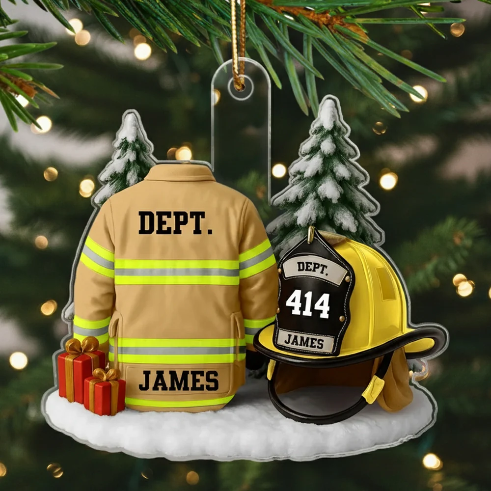 Firefighter Ornament – Fire Jacket and Helmet Design, a Heartfelt Gift Honoring Bravery and Service