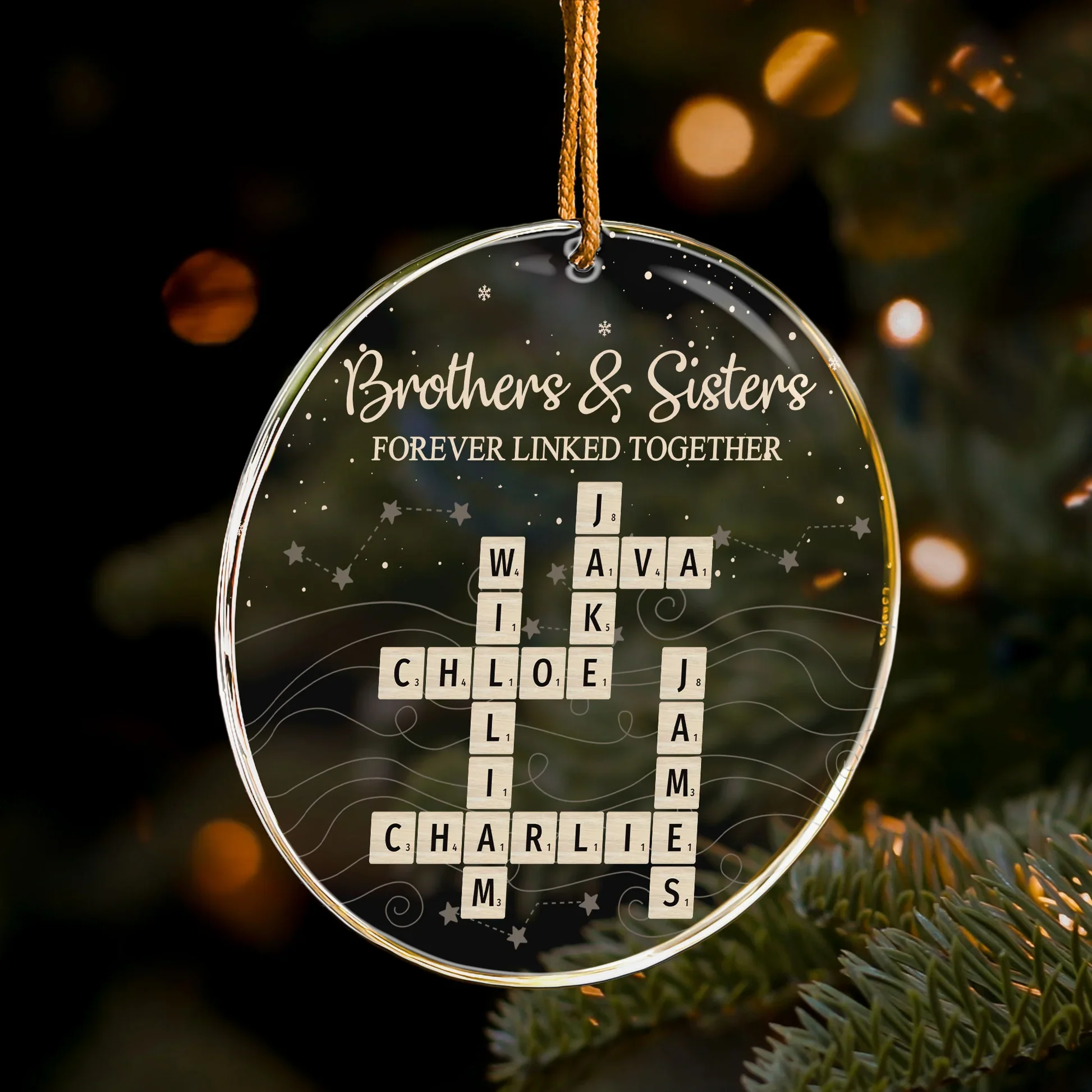 Family Bond Acrylic Ornament with Scrabble Puzzle Design — A Meaningful Christmas Gift for Siblings - Image 5