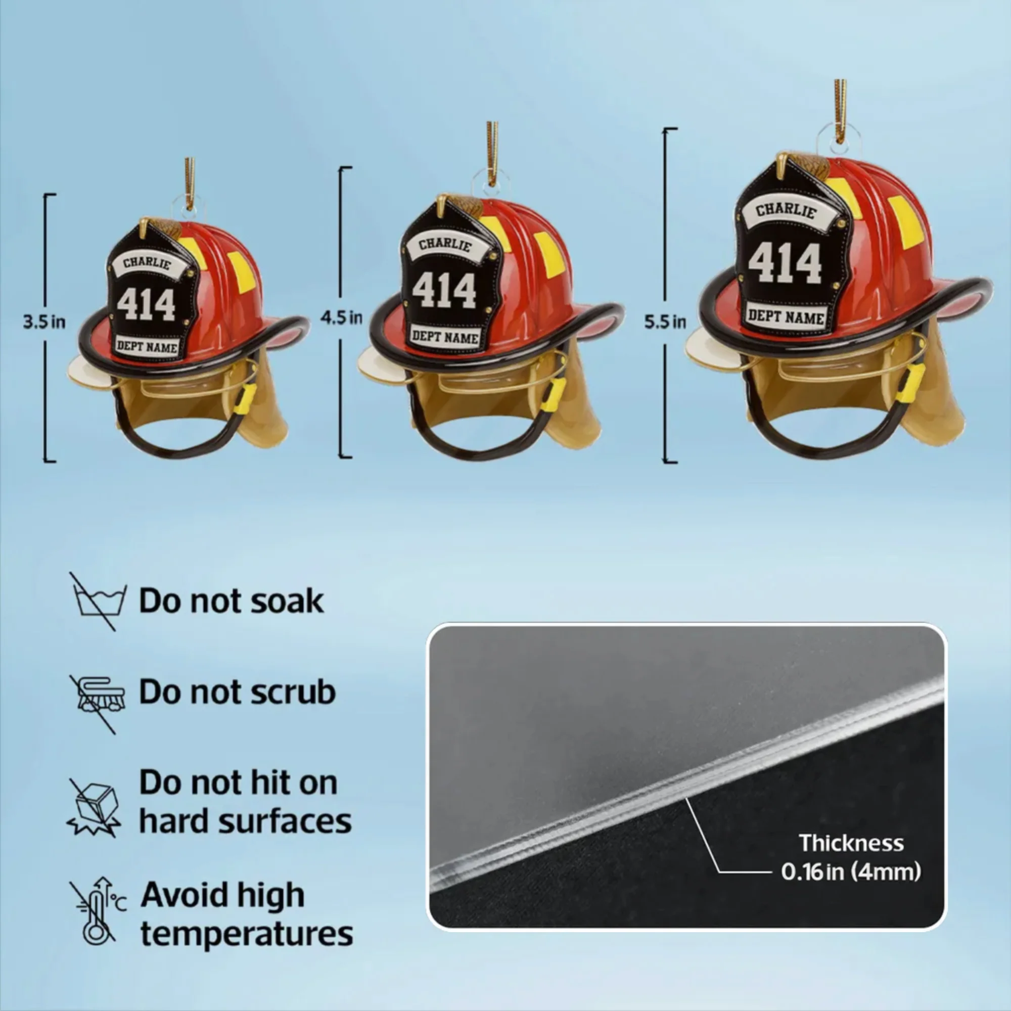 Personalized Firefighter Helmet Ornament – Custom Tribute Gift for Heroes & Families, Acrylic Christmas Decoration - Image 4