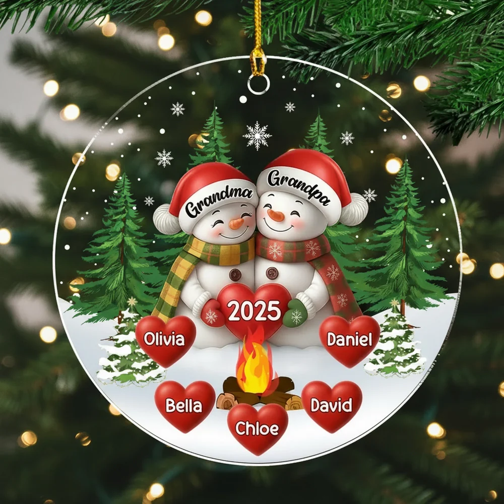 Acrylic Ornament for Grandparents β Cozy Snowman Design with Clear Print and Textured Finish, a Perfect Christmas Gift for Family Love
