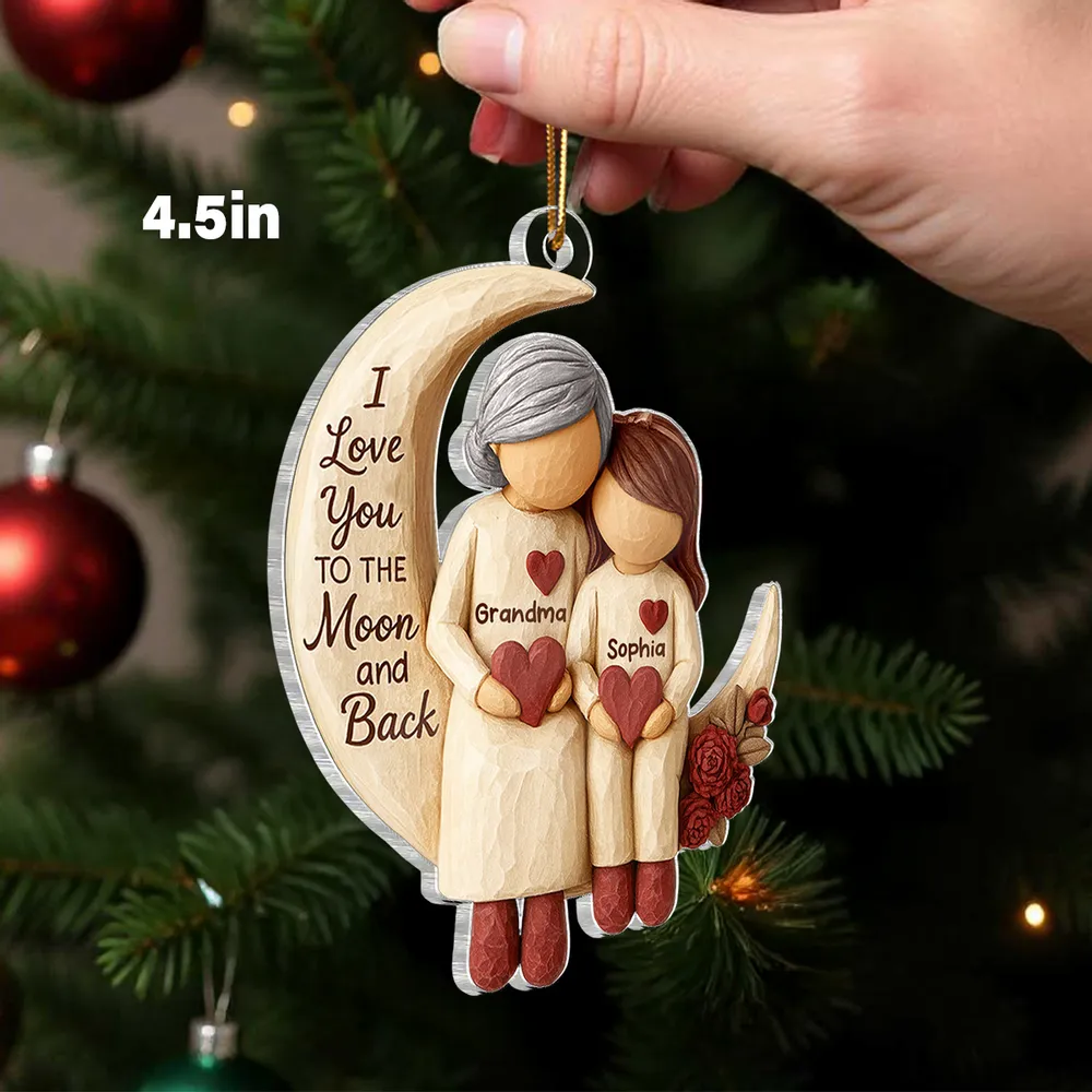 Grandma Grandkids on Moon - Personalized Acrylic Ornament - Heartfelt Christmas Gift for Grandma, Grandkids - Image 2