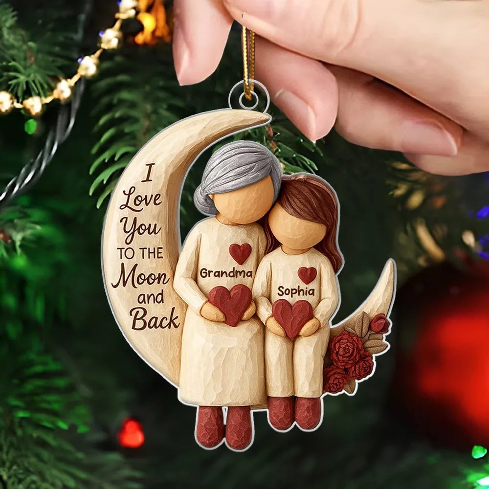 Grandma Grandkids on Moon - Personalized Acrylic Ornament - Heartfelt Christmas Gift for Grandma, Grandkids - Image 4