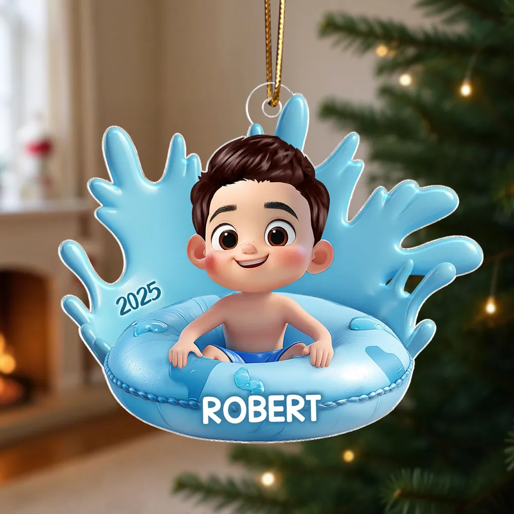 Acrylic Ornament - Cute 3D Pool Float Kid, Customizable Tree Keepsake, unique gift for Kids and Family - Image 2