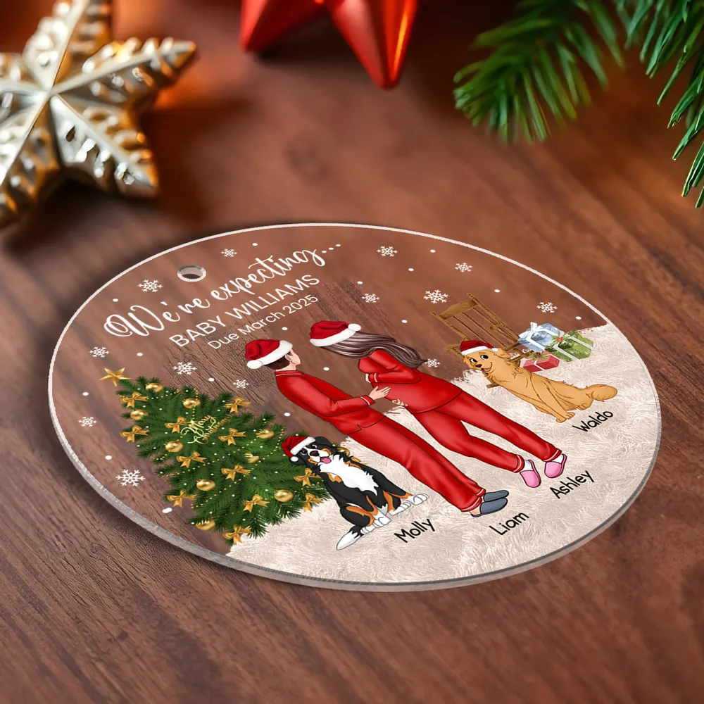 Acrylic Ornament, Expecting Couple by Christmas Tree, Cute Illustration, Unique Gift for Mom-to-Be & New Parents - Image 6