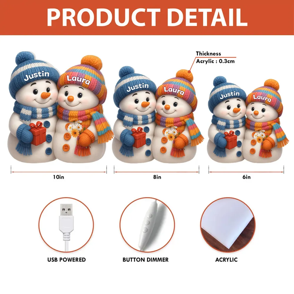 Snowman Couple Acrylic Light Box – Cozy Winter Glow, Perfect Gift for Lovers & Christmas Décor - Image 4