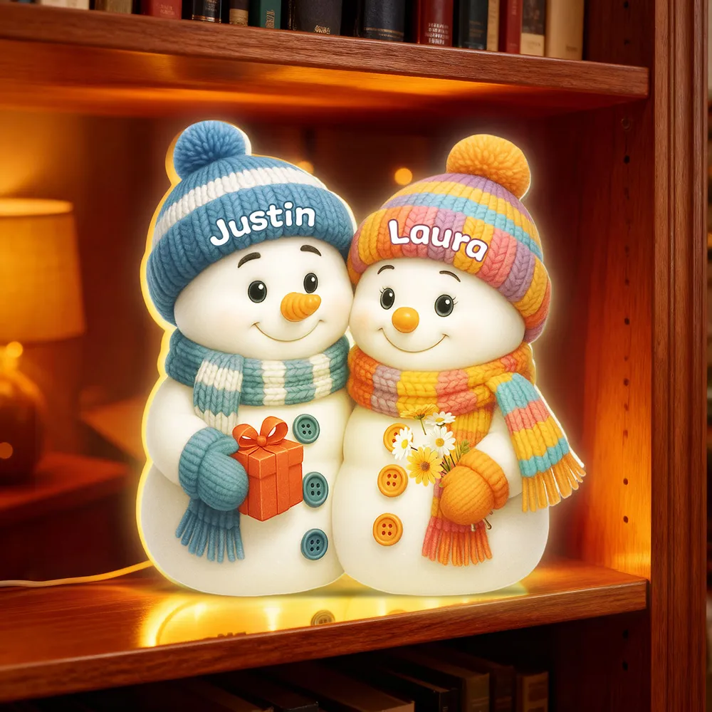 Snowman Couple Acrylic Light Box – Cozy Winter Glow, Perfect Gift for Lovers & Christmas Décor - Image 5