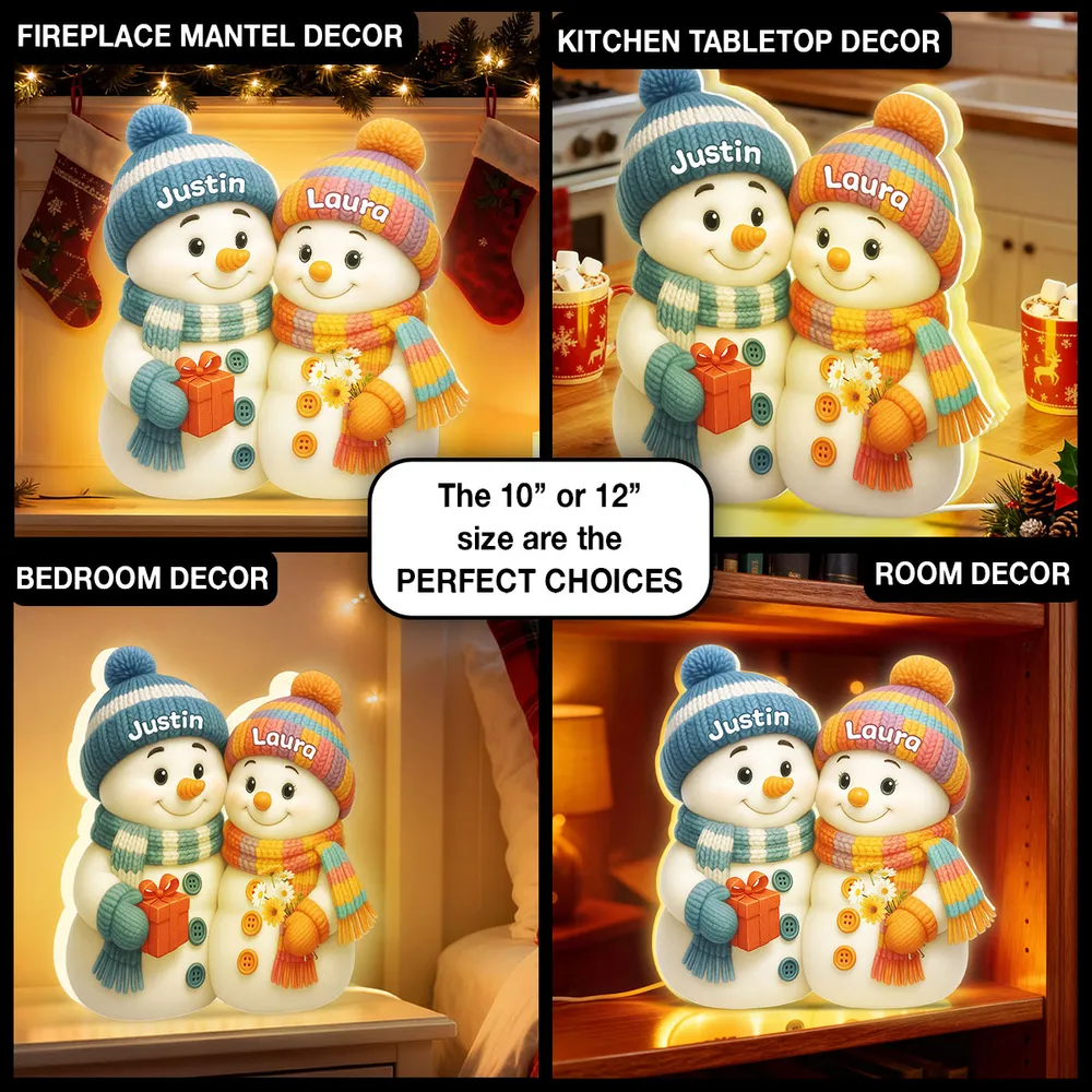 Snowman Couple Acrylic Light Box – Cozy Winter Glow, Perfect Gift for Lovers & Christmas Décor - Image 7