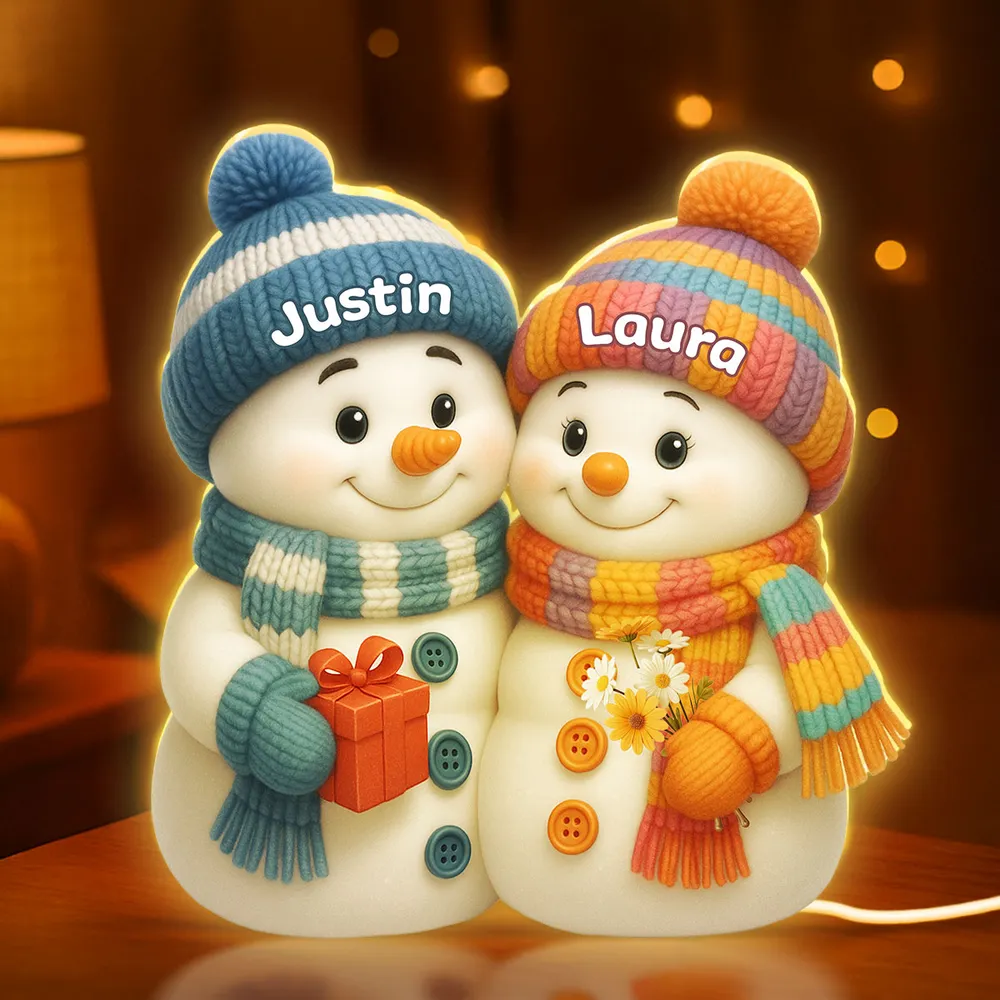 Snowman Couple Acrylic Light Box – Cozy Winter Glow, Perfect Gift for Lovers & Christmas Décor - Image 9