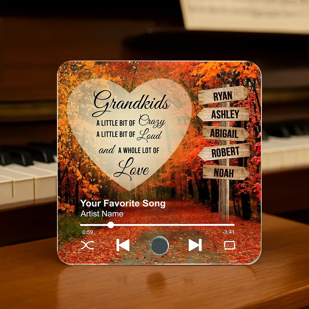 Acrylic Music Magnet with Autumn Forest Design, Grandkids Theme, Clear Print, Perfect Gift for Grandparents