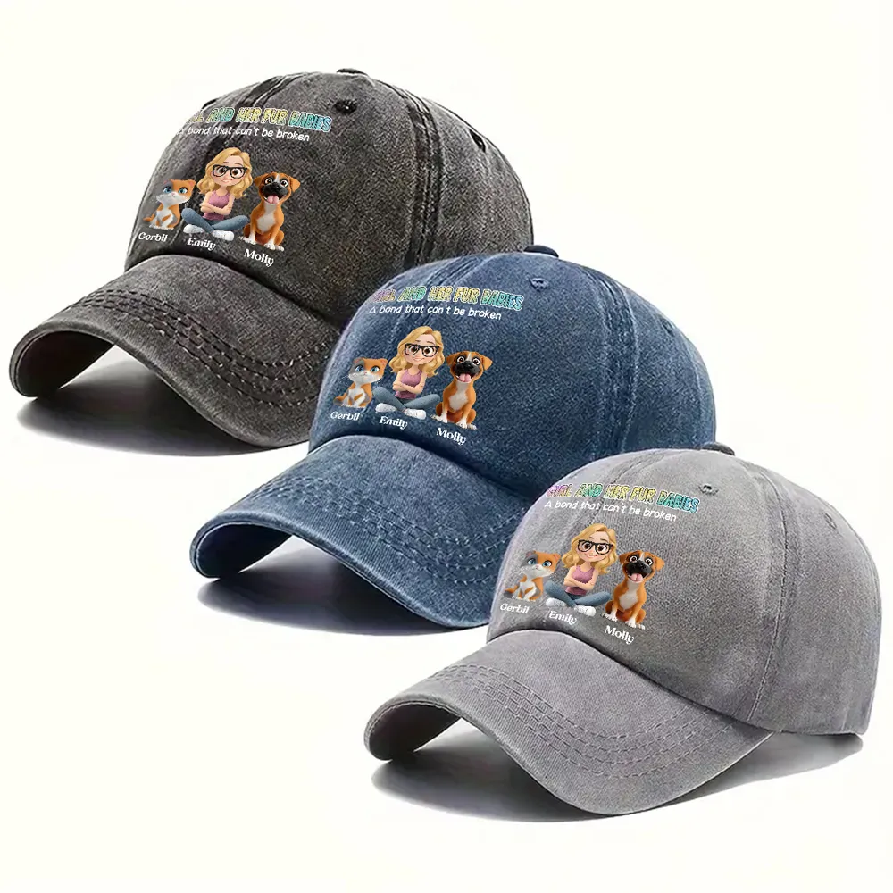 Denim Baseball Cap, Vintage Washed, Custom Pet Graphic, Casual Sun Shield, Unique Gift for Dog & Cat Moms - Image 6