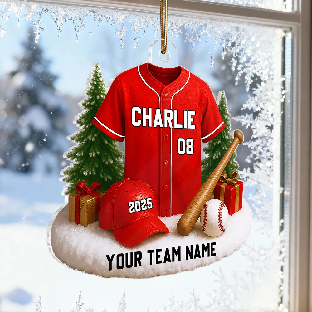 Custom Baseball Jersey Acrylic Ornament with name & number personalization, perfect team or fan holiday gift - Image 6