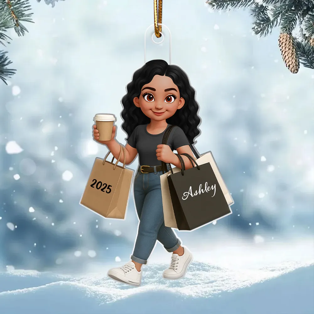 Ornament - Personalized Cute Shopper with Coffee, Cartoon, Easy to Hang, Unique Gift for Best Friend or Daughter - Image 10