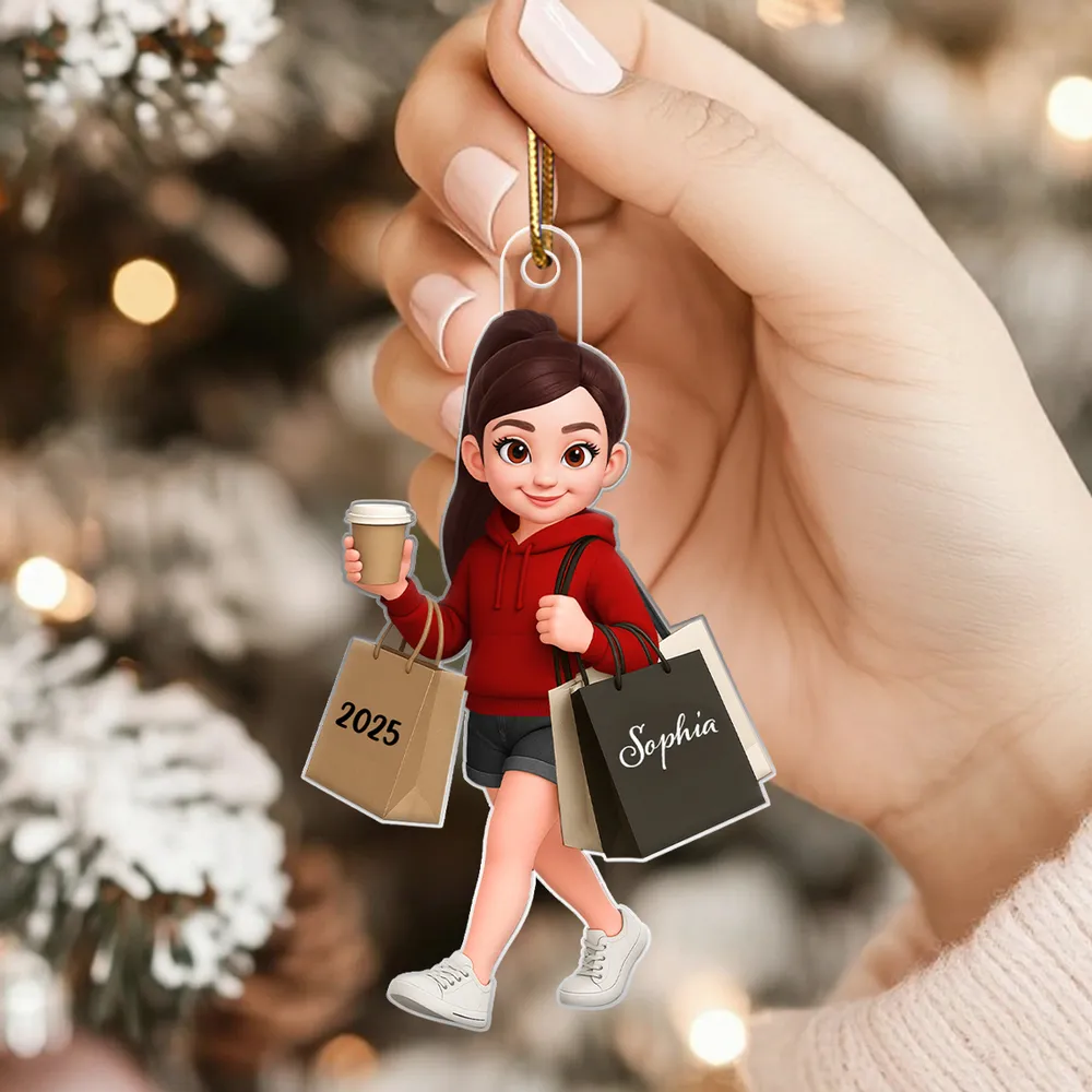 Ornament - Personalized Cute Shopper with Coffee, Cartoon, Easy to Hang, Unique Gift for Best Friend or Daughter - Image 8