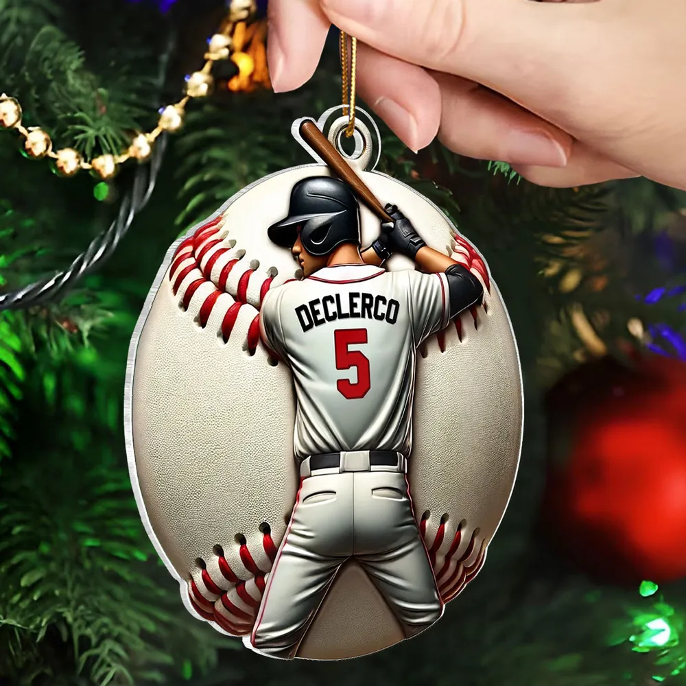 Personalized Baseball Ornament with jersey number design, collectible tree decoration and perfect gift for the athlete in your life - Image 6