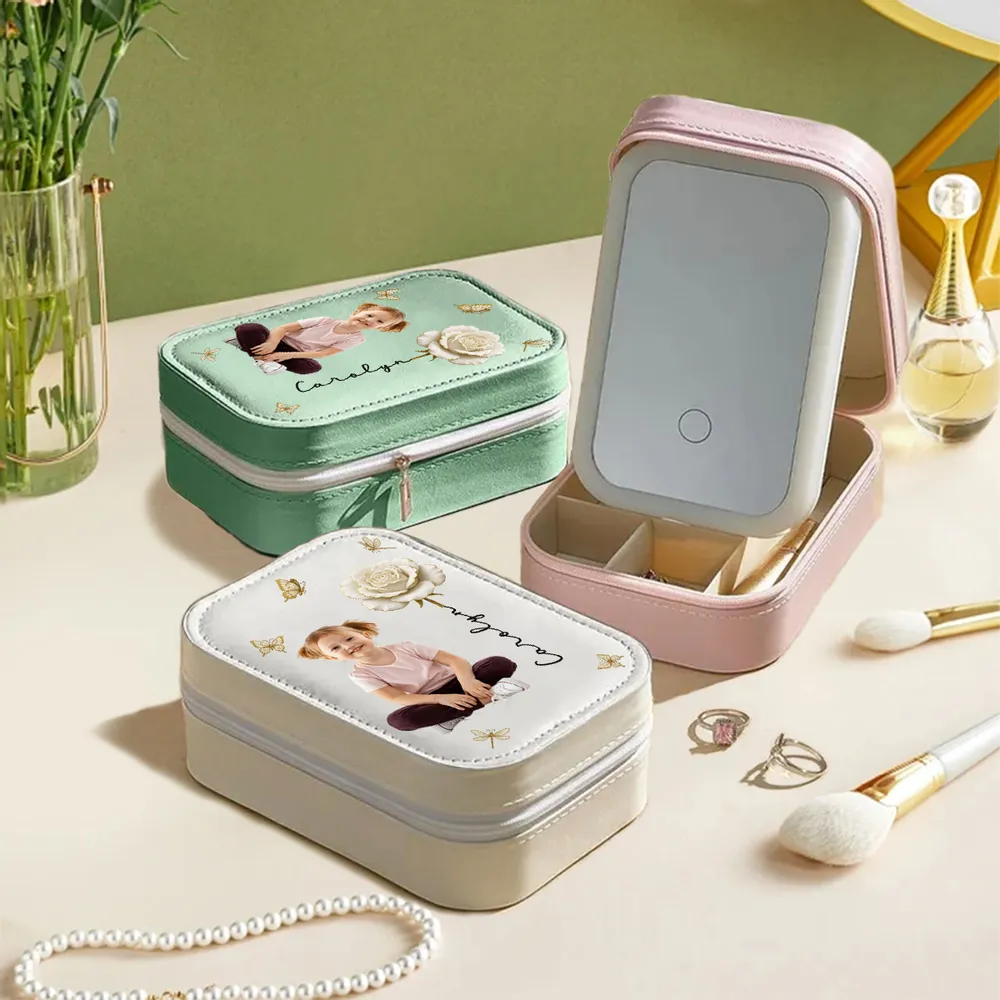 Blooming Soul with Photo – Personalized LED Mirror Jewelry Box in Multiple Colors – A Thoughtful Gift for Women - Image 2