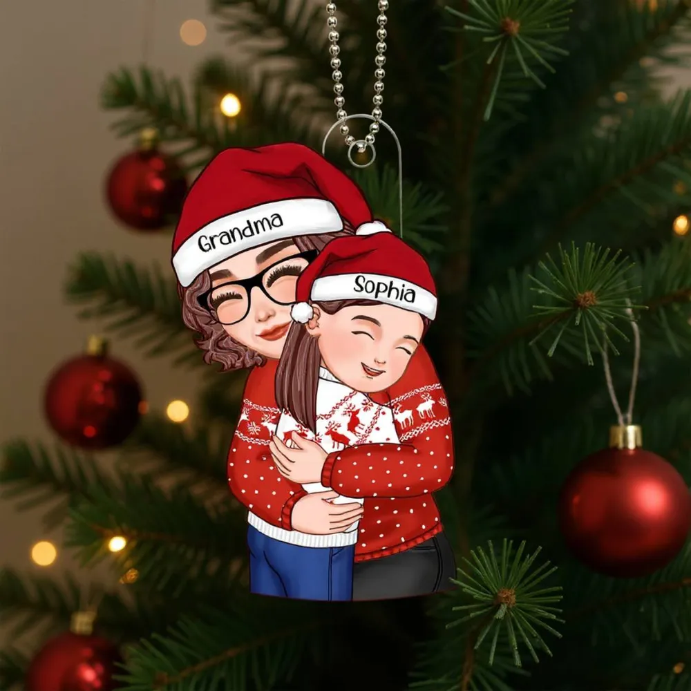 Acrylic Ornament with Grandma & Granddaughter Hug Design, Christmas Sweater Style, Clear Print, Perfect Holiday Gift - Image 5