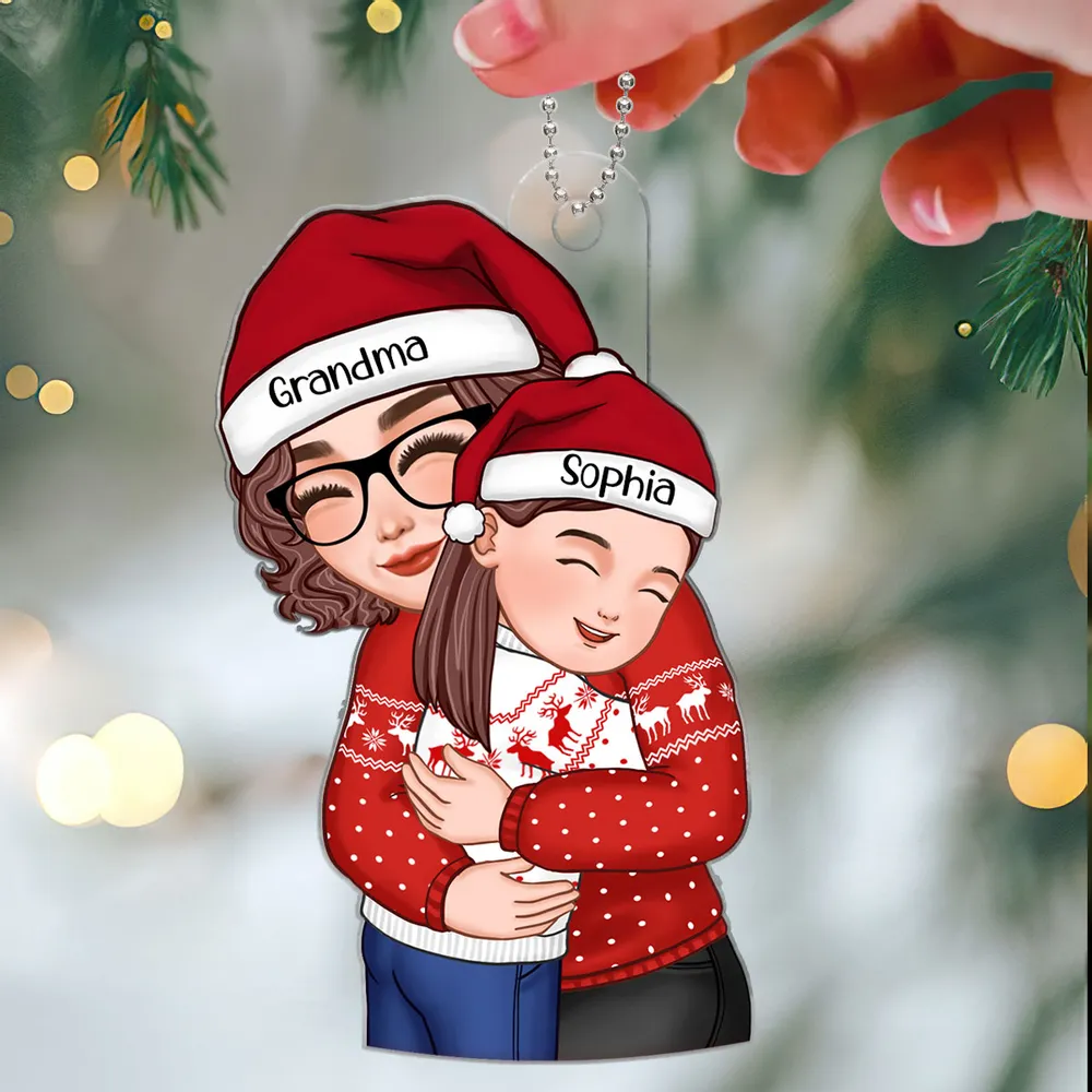 Acrylic Ornament with Grandma & Granddaughter Hug Design, Christmas Sweater Style, Clear Print, Perfect Holiday Gift - Image 6