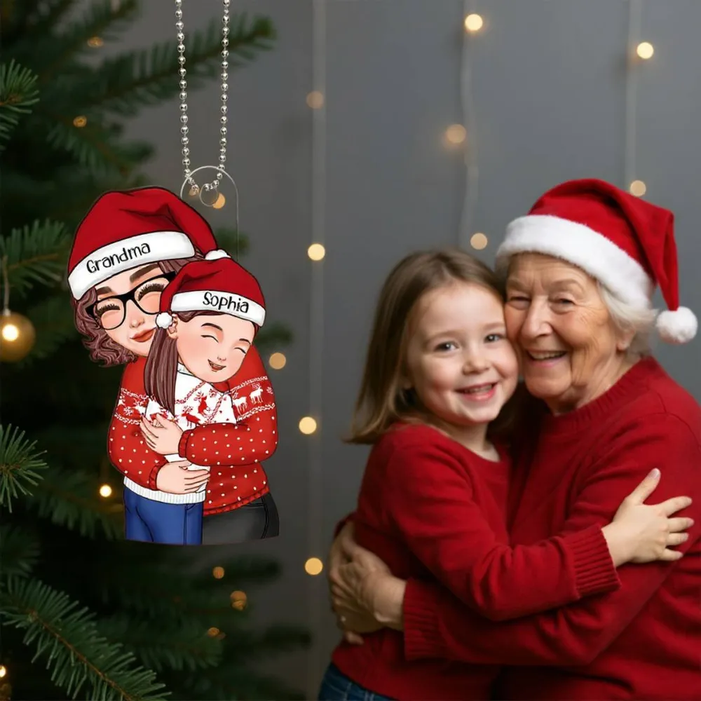 Acrylic Ornament with Grandma & Granddaughter Hug Design, Christmas Sweater Style, Clear Print, Perfect Holiday Gift - Image 8