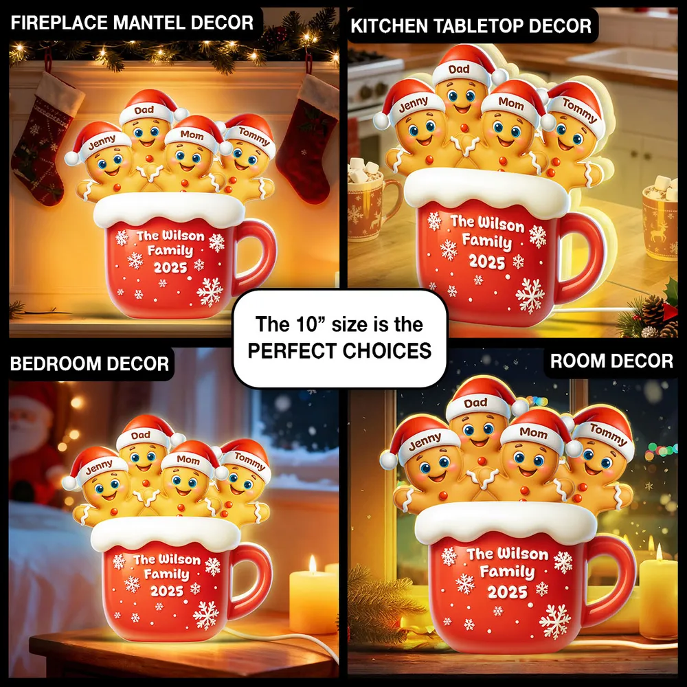 Personalized Family Gingerbread Light-Up Decor β Custom Names, Family Name & Year on Festive Mug β Heartwarming Christmas Gift - Image 3