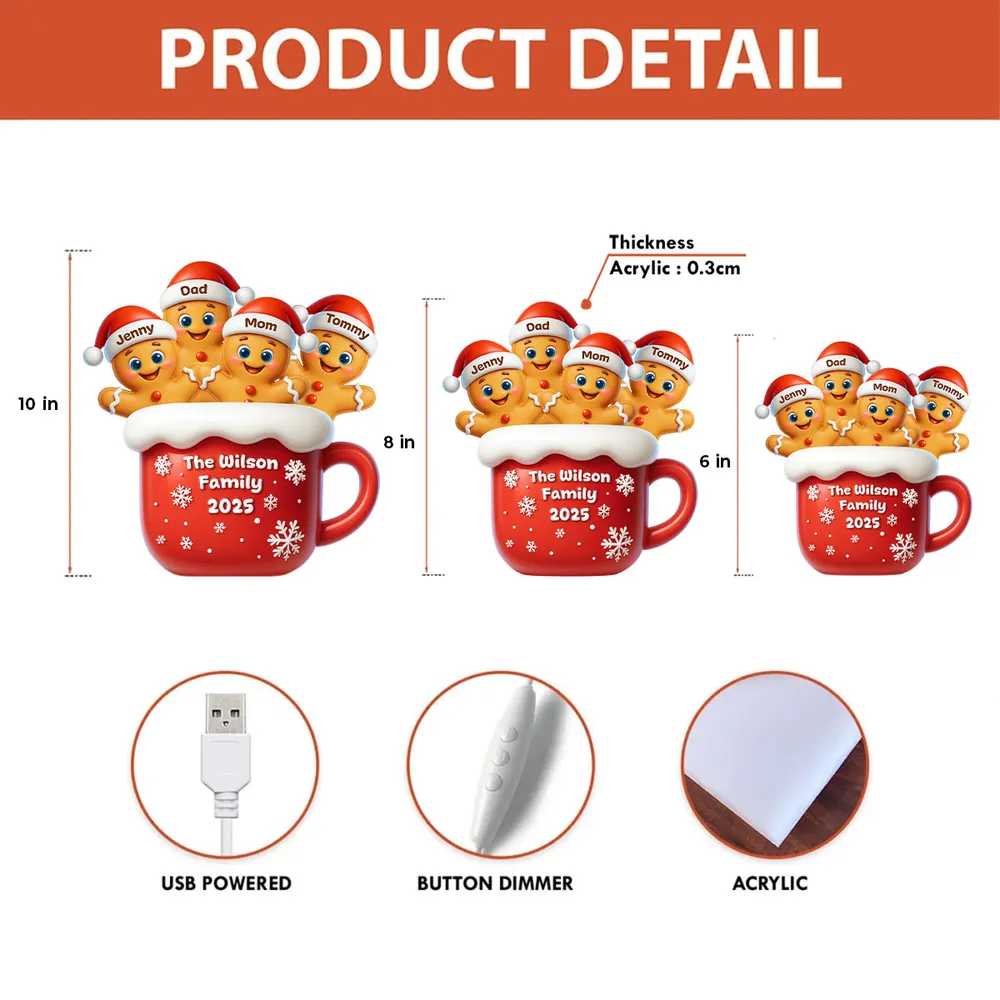 Personalized Family Gingerbread Light-Up Decor β Custom Names, Family Name & Year on Festive Mug β Heartwarming Christmas Gift - Image 4